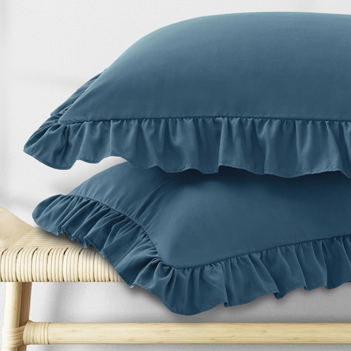 KKJIAF Ruffle Pillow Cases King Size Set of 2, White