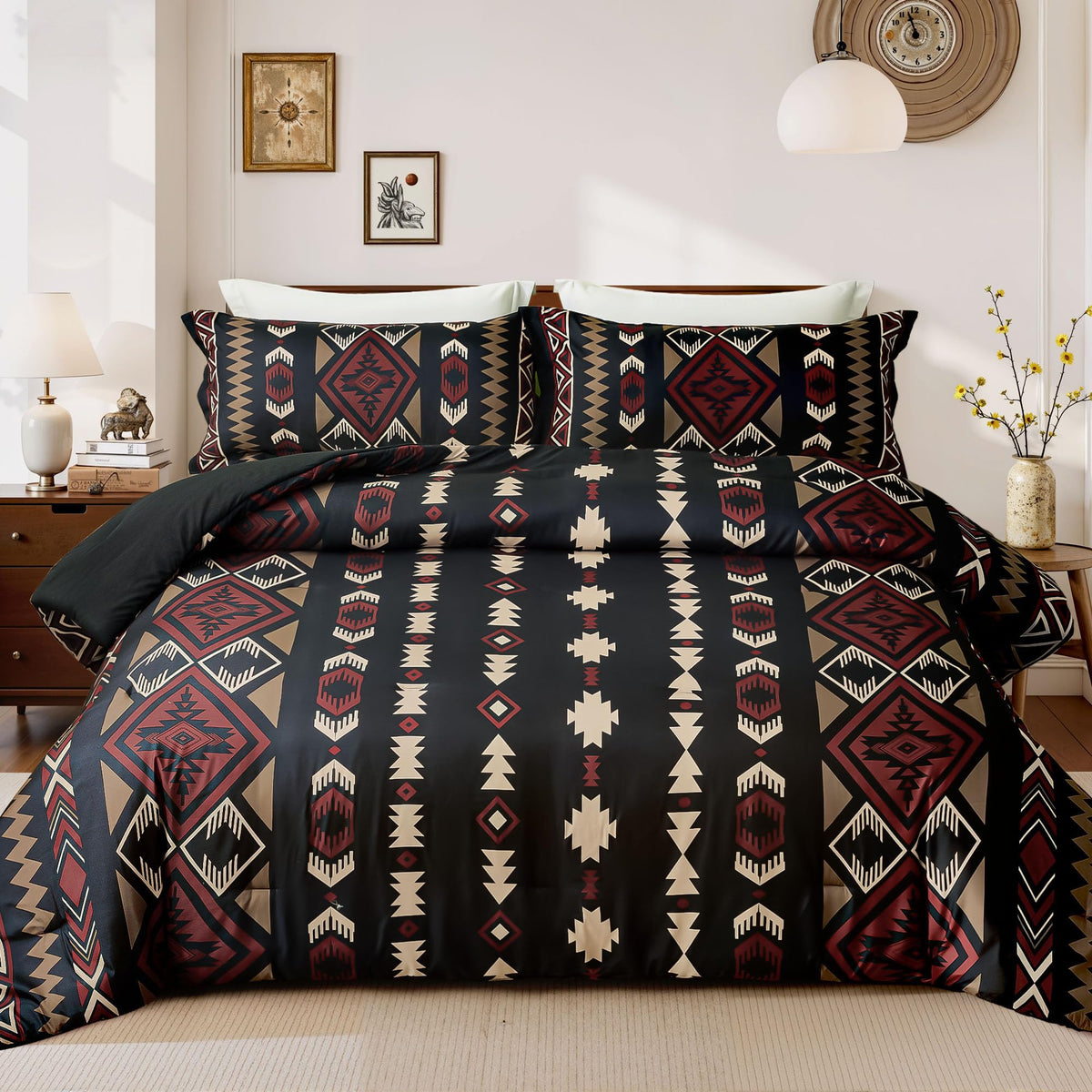 Tyrot Dark Brown King Size Comforter Set – 3 Piece Boho Aztec Western Bedding Sets, Soft Lightweight Comforter for All Seasons, Southwestern Style, 1 Comforter & 2 Pillow Shams