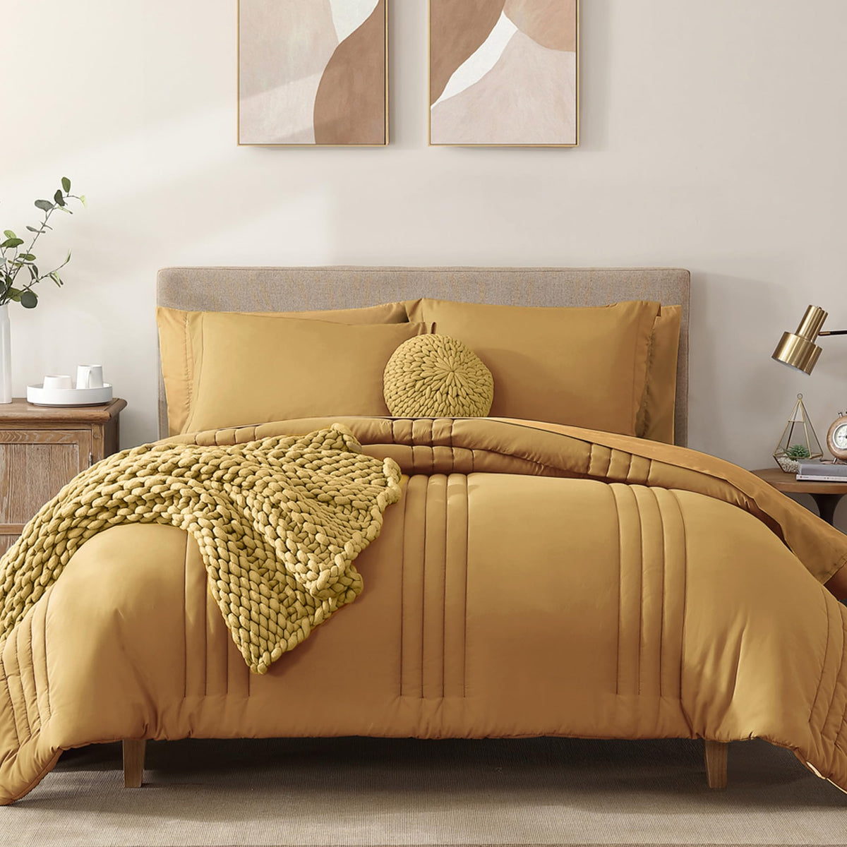 King Size Comforter Set-7 Pieces Brown Soft Bed in a Bag King Bedding Sets
