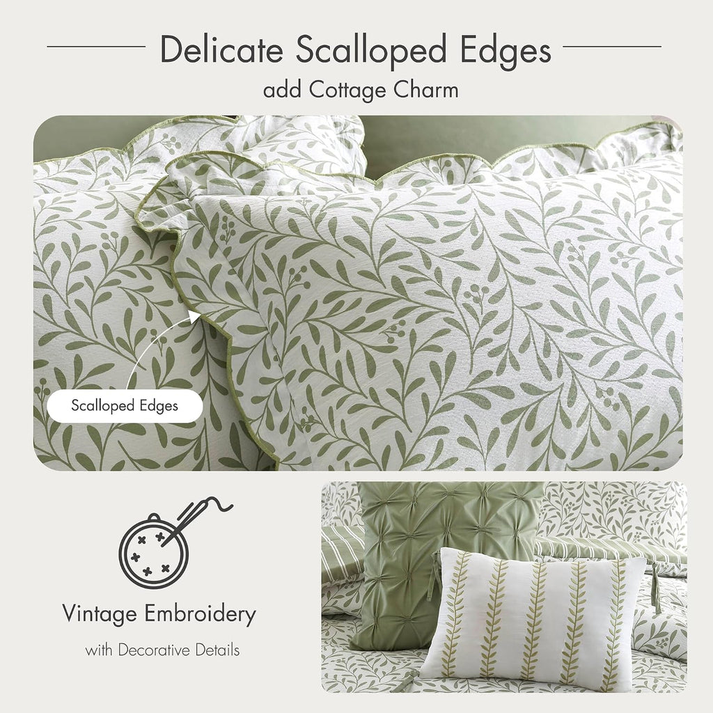 Madison Park Sage Green Floral Comforter Set King, 5PC Reversible Bed Set