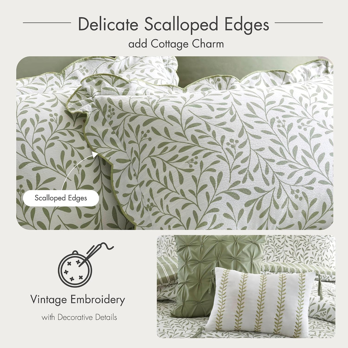 Madison Park Sage Green Floral Comforter Set King, 5PC Reversible Bed Set