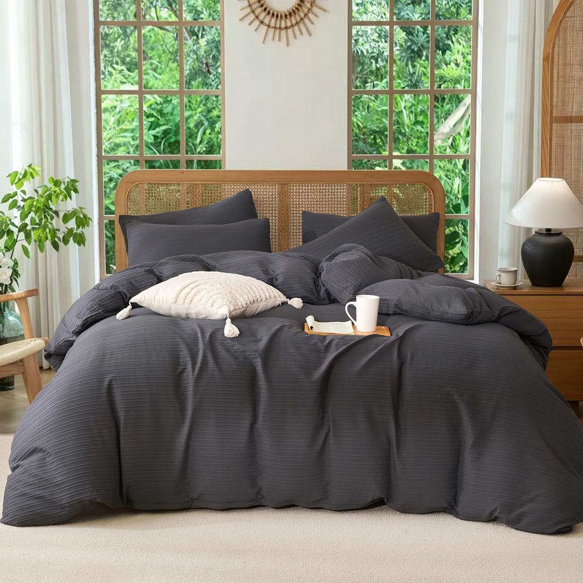 Comforter Set King Size Dusty Pink Soft Luxury Washed Microfiber Jacquard 3 Pieces Bedding Set, White Dusty Pink Vertical Ticking Stripes Comforter with 2 Pillowcases Breathable Durable Comfy
