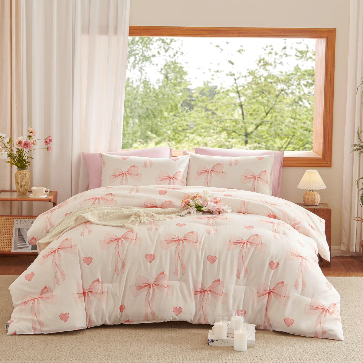 Plaid Comforter Set Full Blue Gingham Pink Bow Bedding Set