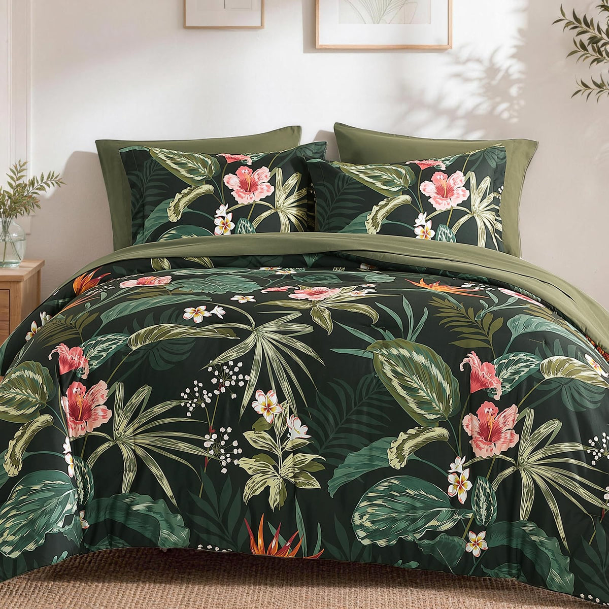 King Size Comforter Set-7 Pieces Floral Green Bed in a Bag King Bedding Set
