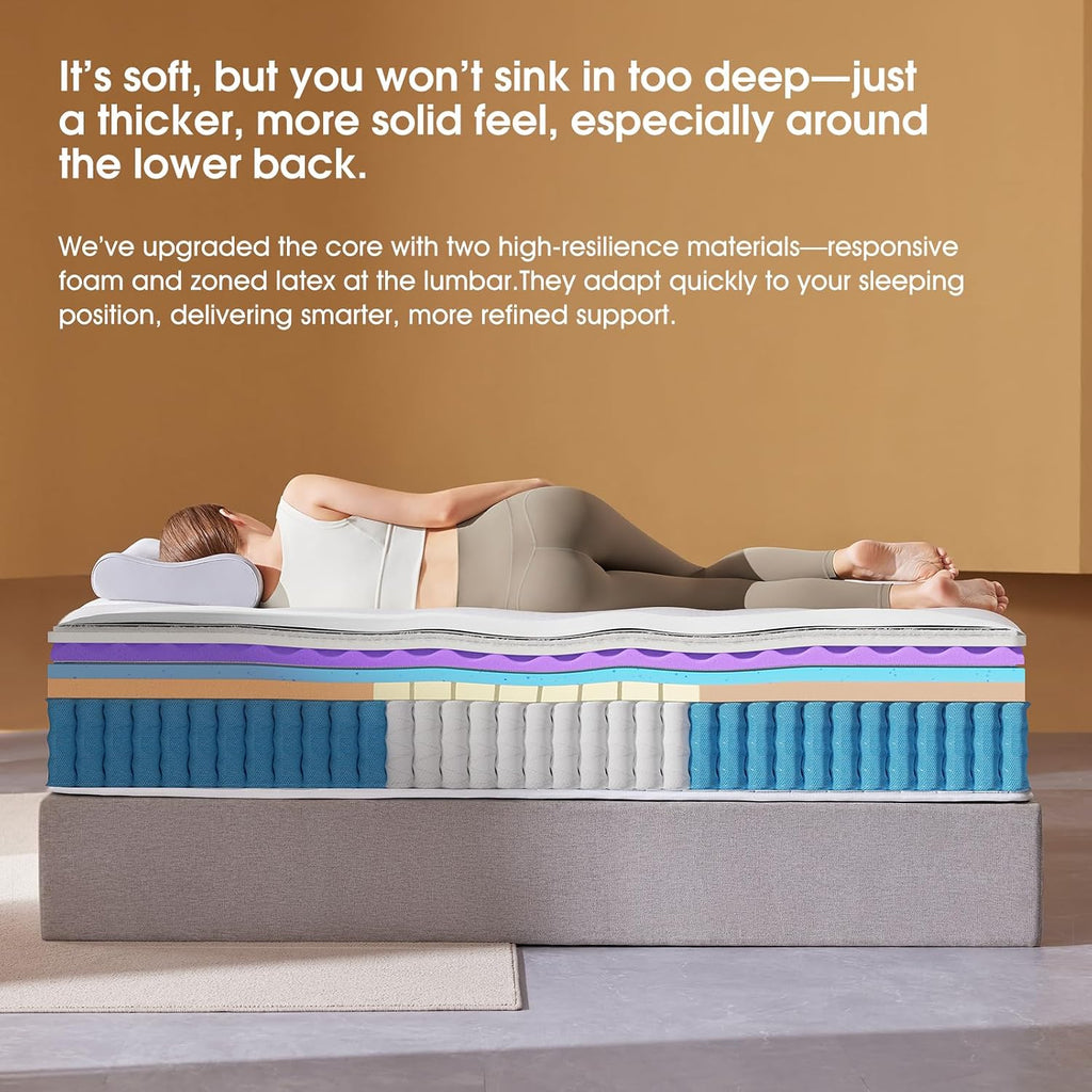 – 14 Inch Queen Mattress – Real Hybrid Queen Size Mattress Memory Foam, Reinforced Edge Support, Zoned Coils for Pressure Relief and No Motion Transfer (Queen (14 Inch))