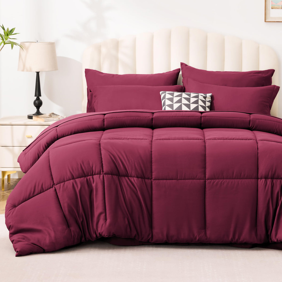 Love's cabin Full Comforter Set Black, 7 Pieces Full Bed in a Bag, All Season Bedding Sets with 1 Comforter, 1 Flat Sheet, 1 Fitted Sheet, 2 Pillowcase and 2 Pillow Sham