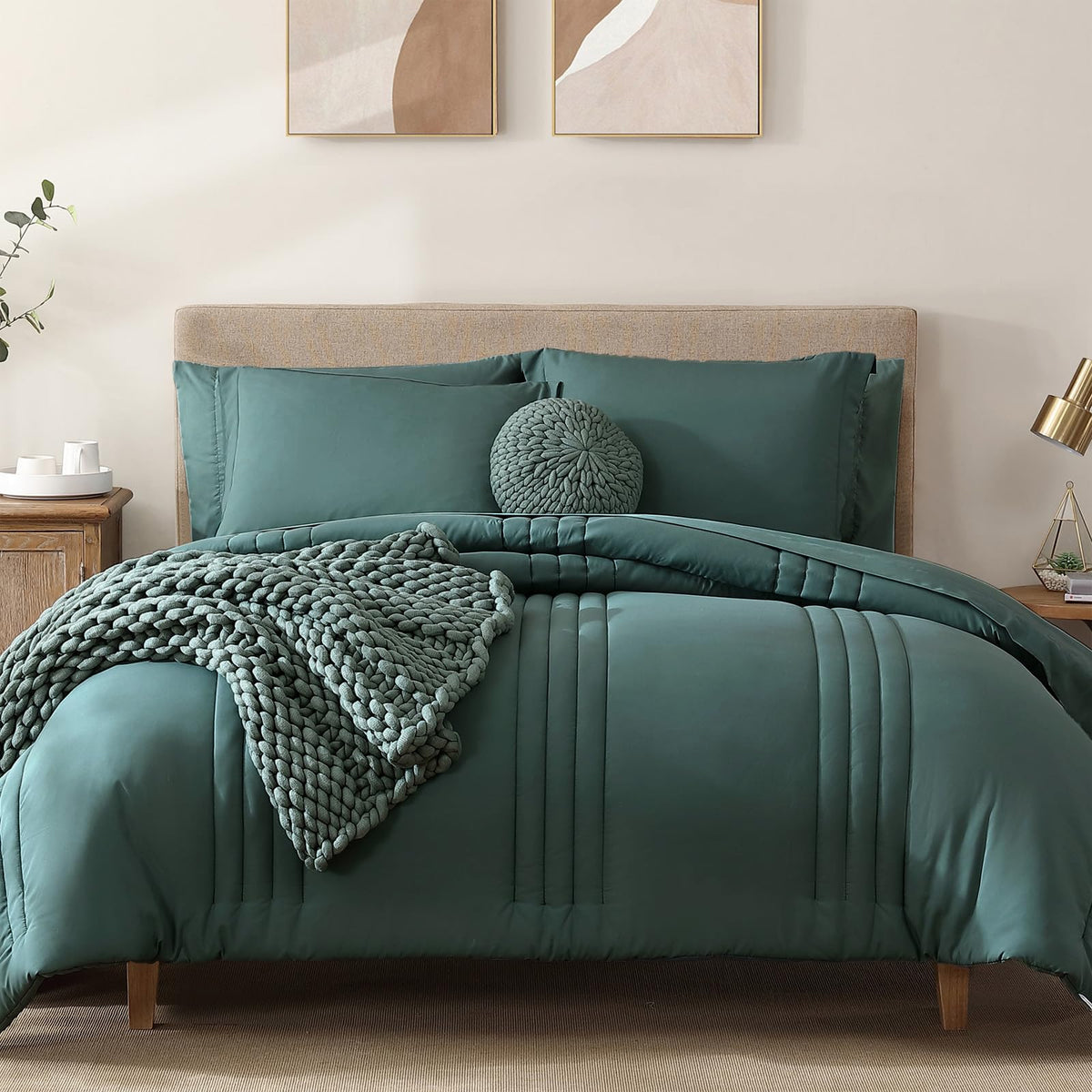 King Size Comforter Set-7 Pieces Brown Soft Bed in a Bag King Bedding Sets