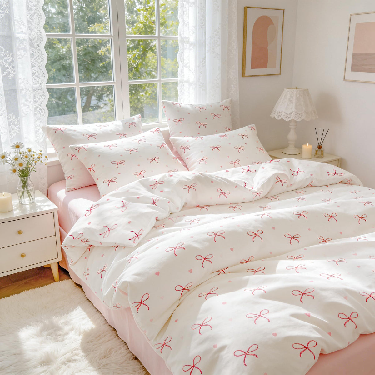Plaid Comforter Set Full Blue Gingham Pink Bow Bedding Set