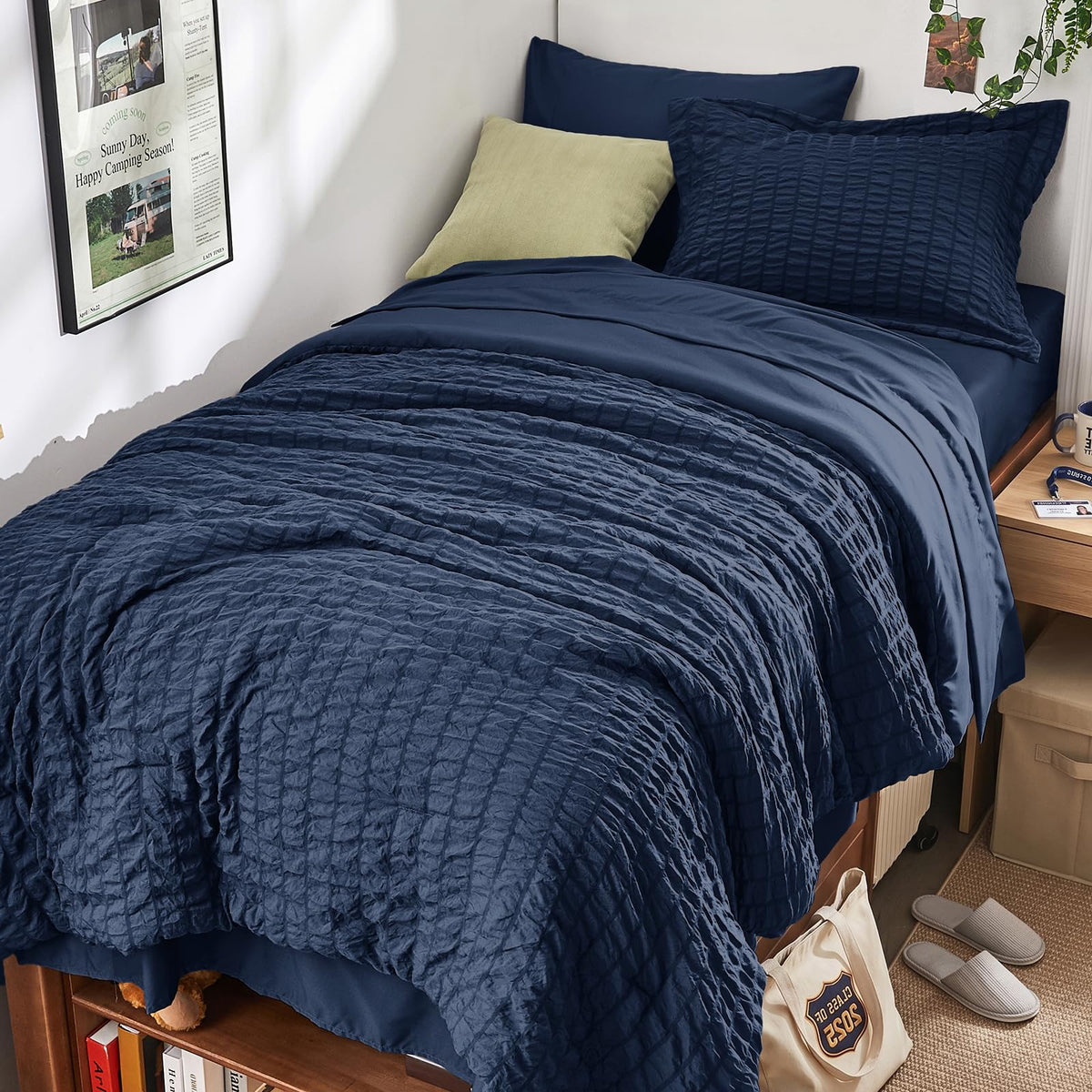 King Comforter Set - 7PCS Bed in a Bag, Seersucker Bedding Set, Dark Grey