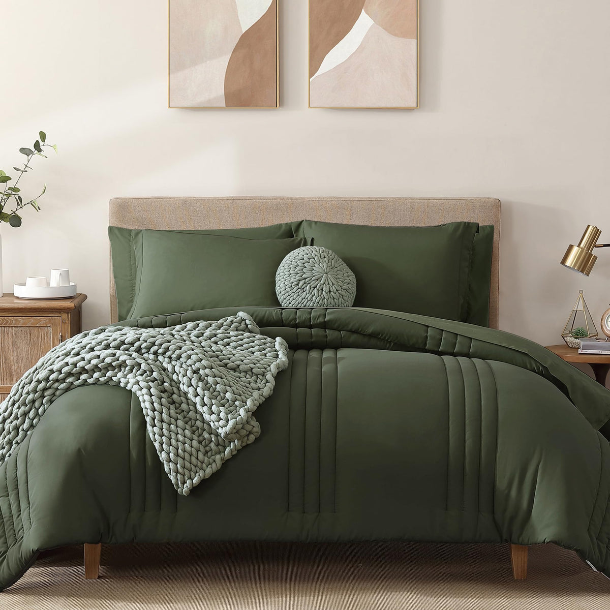 King Size Comforter Set-7 Pieces Brown Soft Bed in a Bag King Bedding Sets