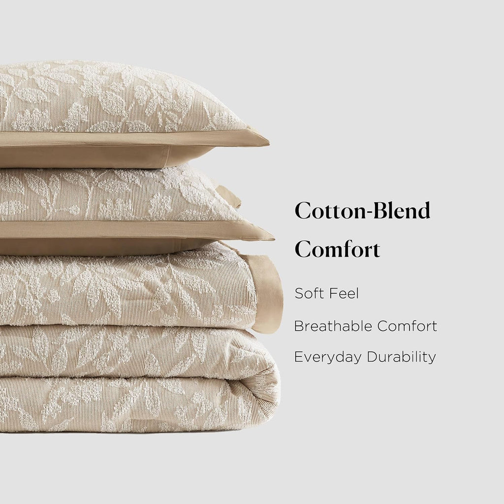 Harbor House Cotton-Blend Botanical Comforter Set, Beige, Queen