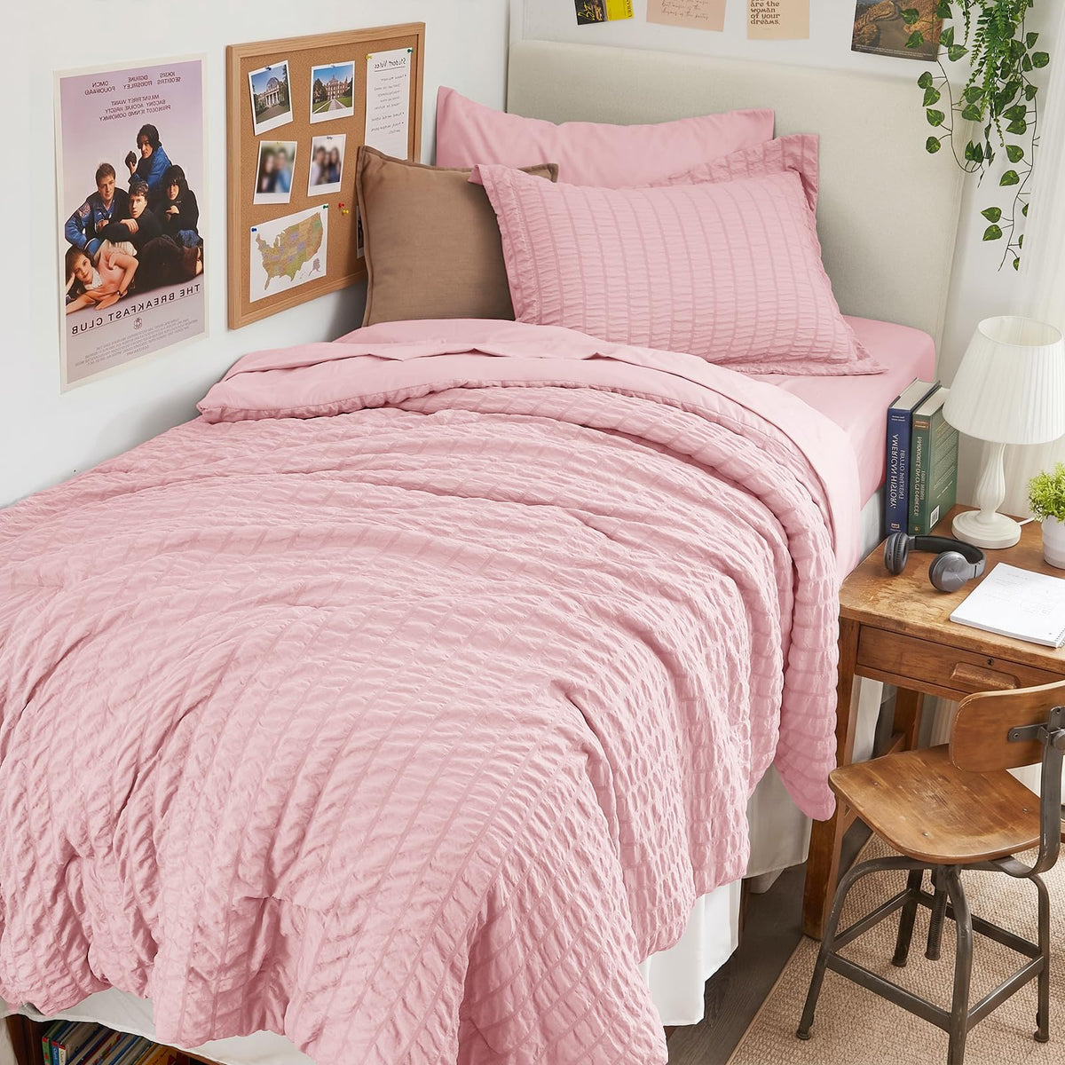 King Comforter Set - 7PCS Bed in a Bag, Seersucker Bedding Set, Dark Grey