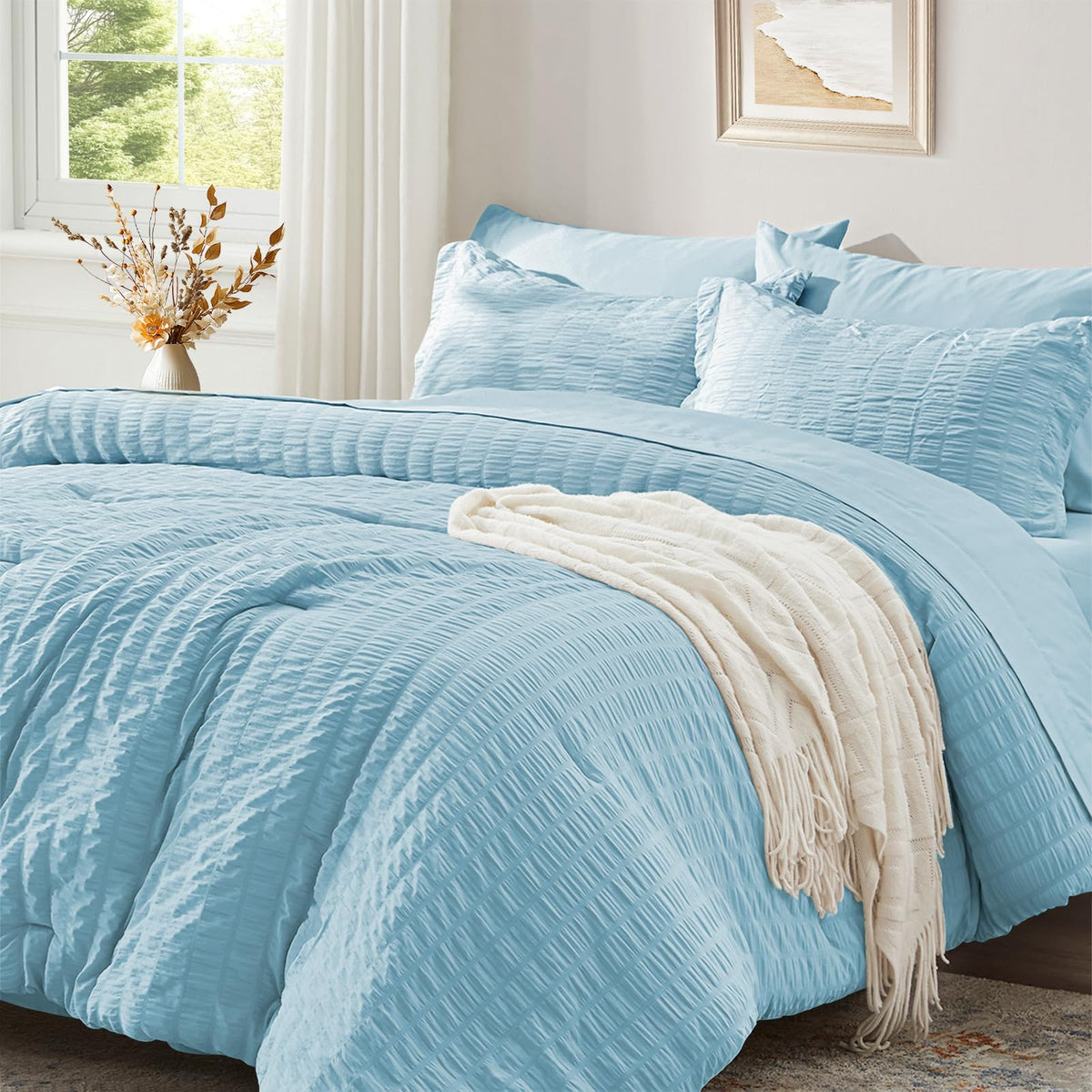 Zzlpp Queen Comforter Set 7 Piece, Green Bed in a Bag Queen Bedding Sets