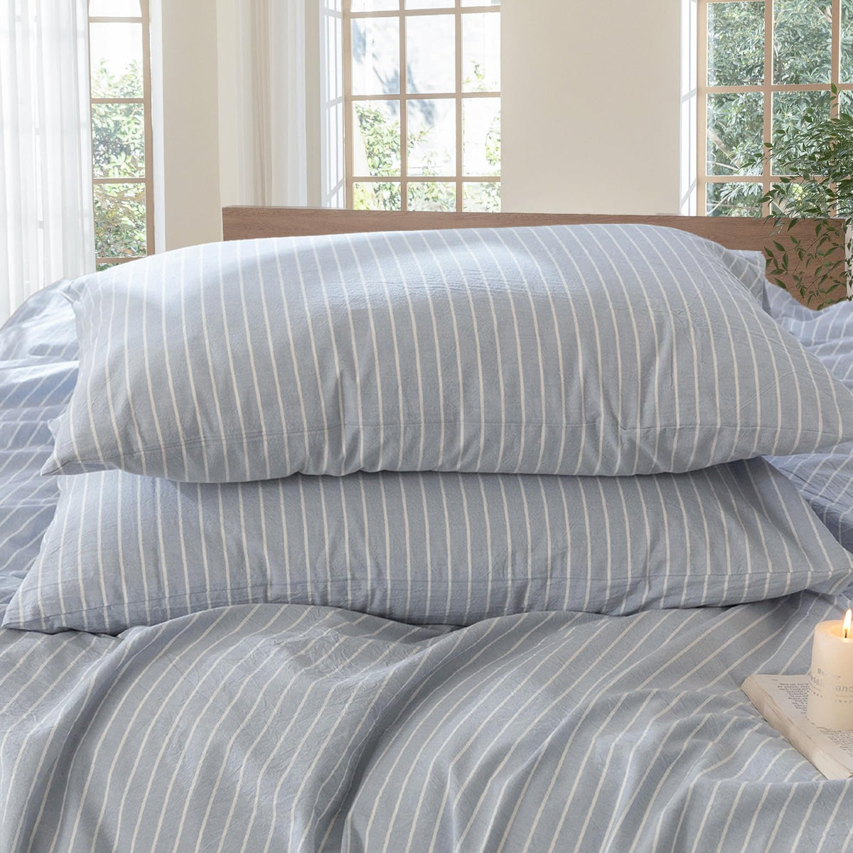 MOOMEE Pillowcase Set of 2 100% Washed Cotton Linen-Like King