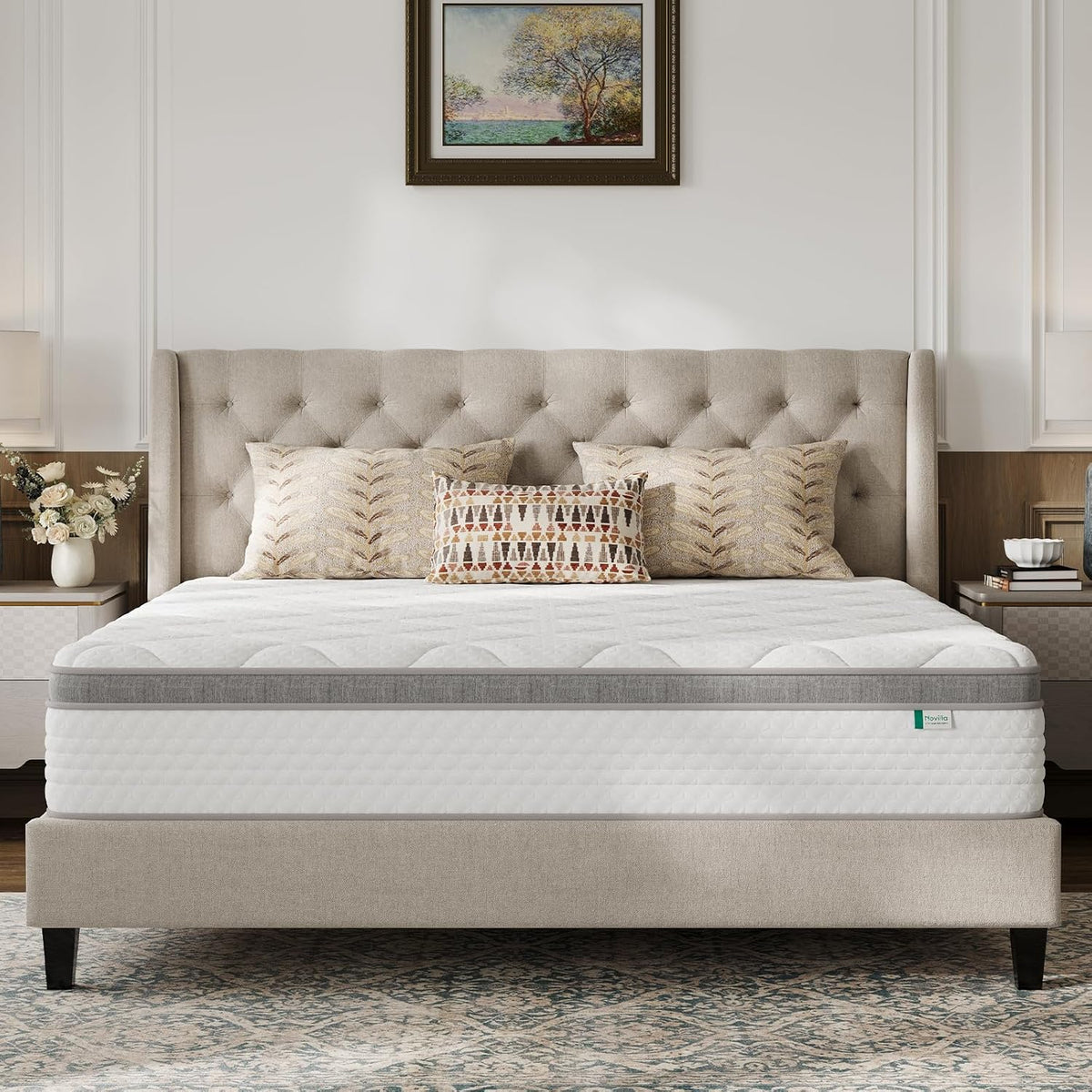 Novilla Queen Mattress, 12 Inch Hybrid Mattress Queen with Comfort Foam|Innerspring Pillow Top Mattresses in a Box, Pressure & Pain Relief, Soft Feel but Supportive, CertiPUR-US