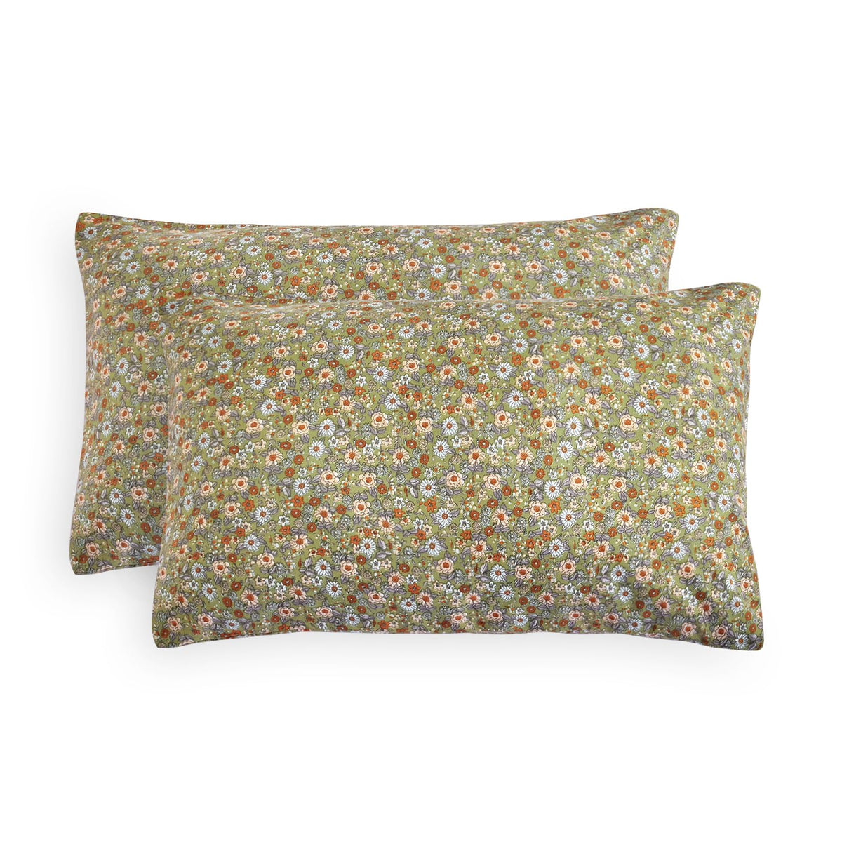 Wake In Cloud - Floral Pillow Cases, Cute Vintage Flower Shabby Chic Coquette Cottagecore Aesthetic, Set of 2 Soft Pillowcases Pillow Shams Covers, Cream Orange, Standard Size 20x26 Inches