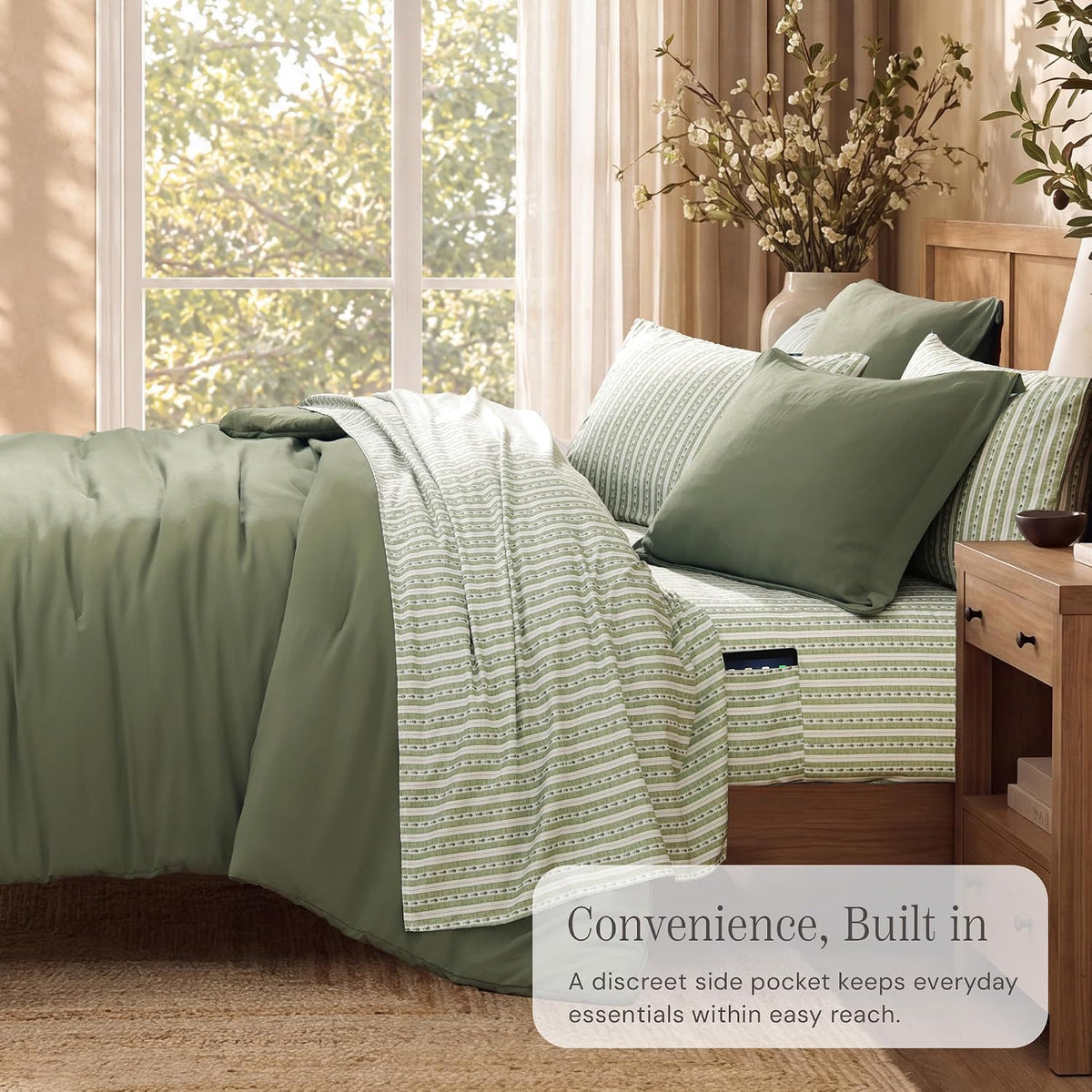 Queen Comforter Set with Sheets-7 Pieces Soft Recycled Bed in a Bag Bedding