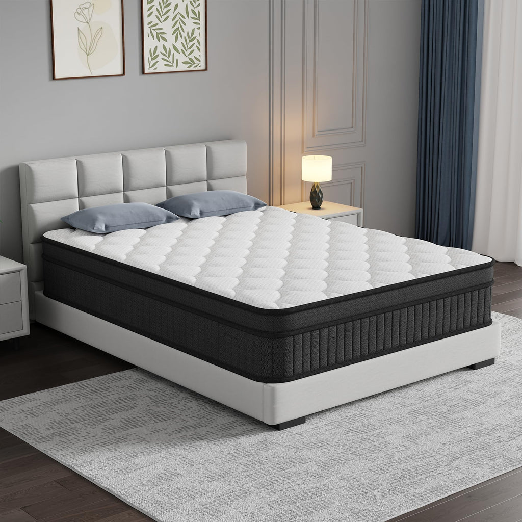 12 Inch Queen Size Mattress, Individually Wrapped Pocket Spring Mattress in a Box, Medium Firm, Breathable Skin Friendly Knit Cover with Fireproof Sponge, Pressure Relief & Motion Isolation,White