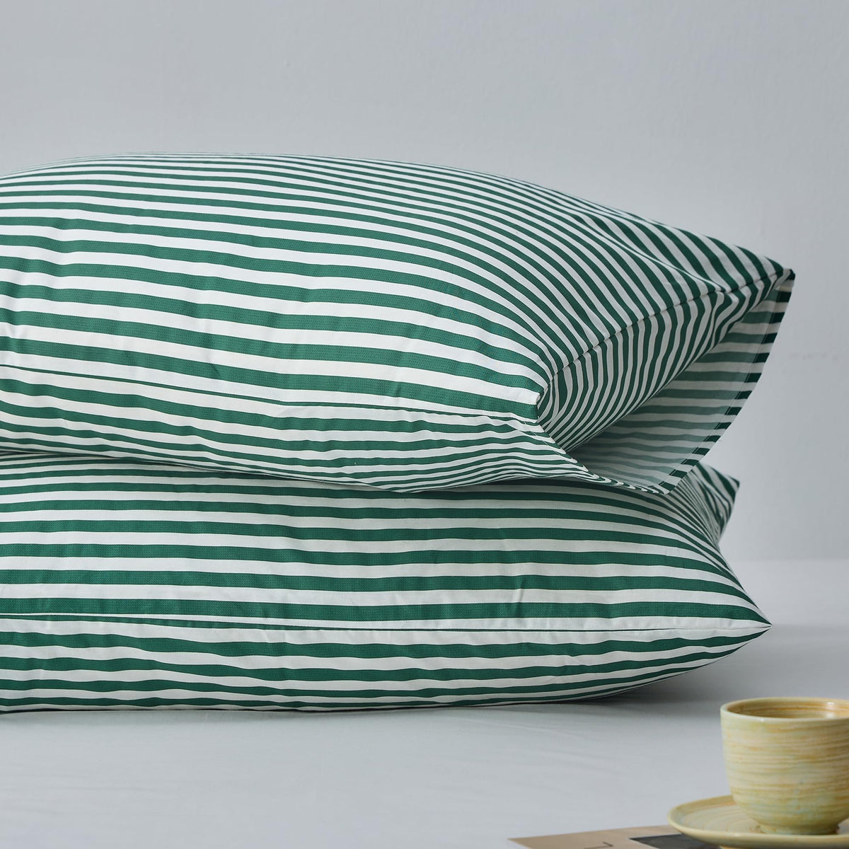 JELLYMONI Cotton Classic Striped Pillowcases Set of 2, Tan, Standard
