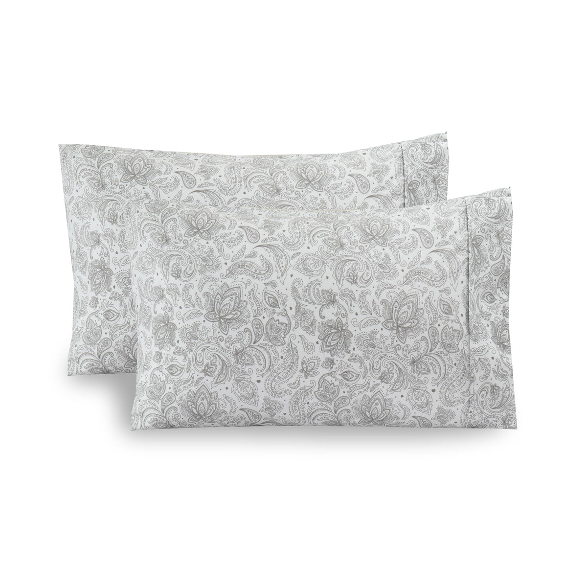 Elegant Comfort Ultra Soft Set of 2 Floral Print Pillowcases - 1500 Premium Hotel Quality Microfiber, Soft and Smooth Envelope Closure 2-Piece Pillow Covers - Standard/Queen, Paisley Gray