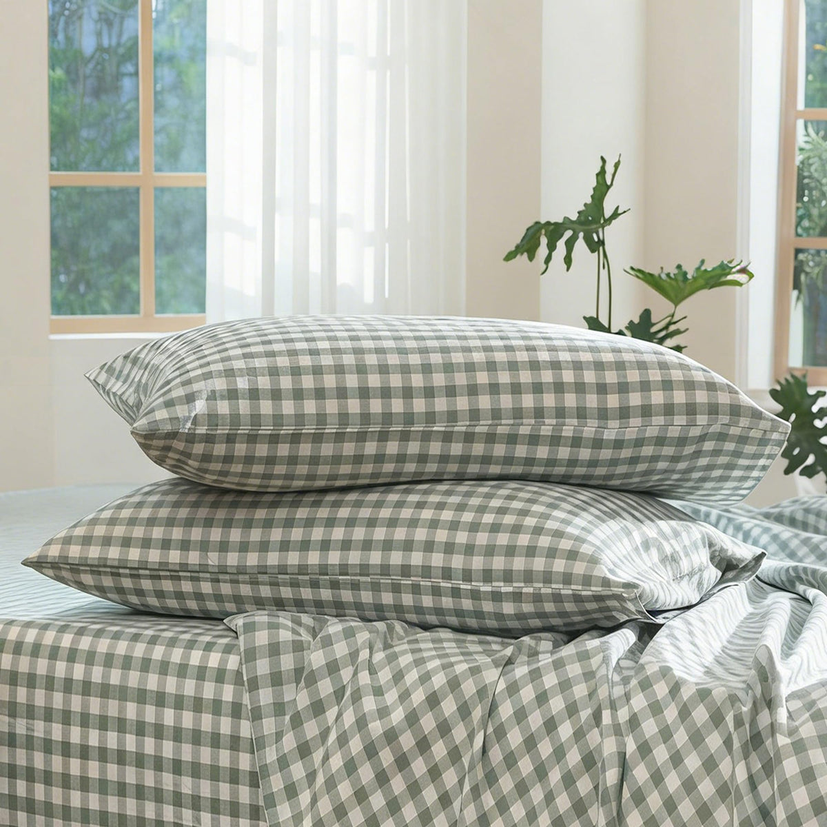 MOOMEE Pillowcase Set of 2 100% Washed Cotton Linen-Like King