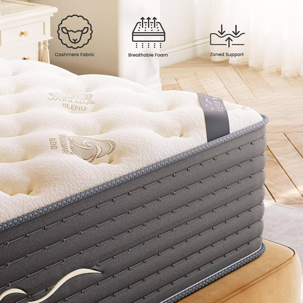 TXO 14 Inch Cashmere Hybrid Queen Mattress in a Box, Dual-Sided Medium Firm & Firm, Cooling Gel Memory Foam Mattress, Pocket Springs for Motion Isolation, Pressure Relief, CertiPUR-US Certified