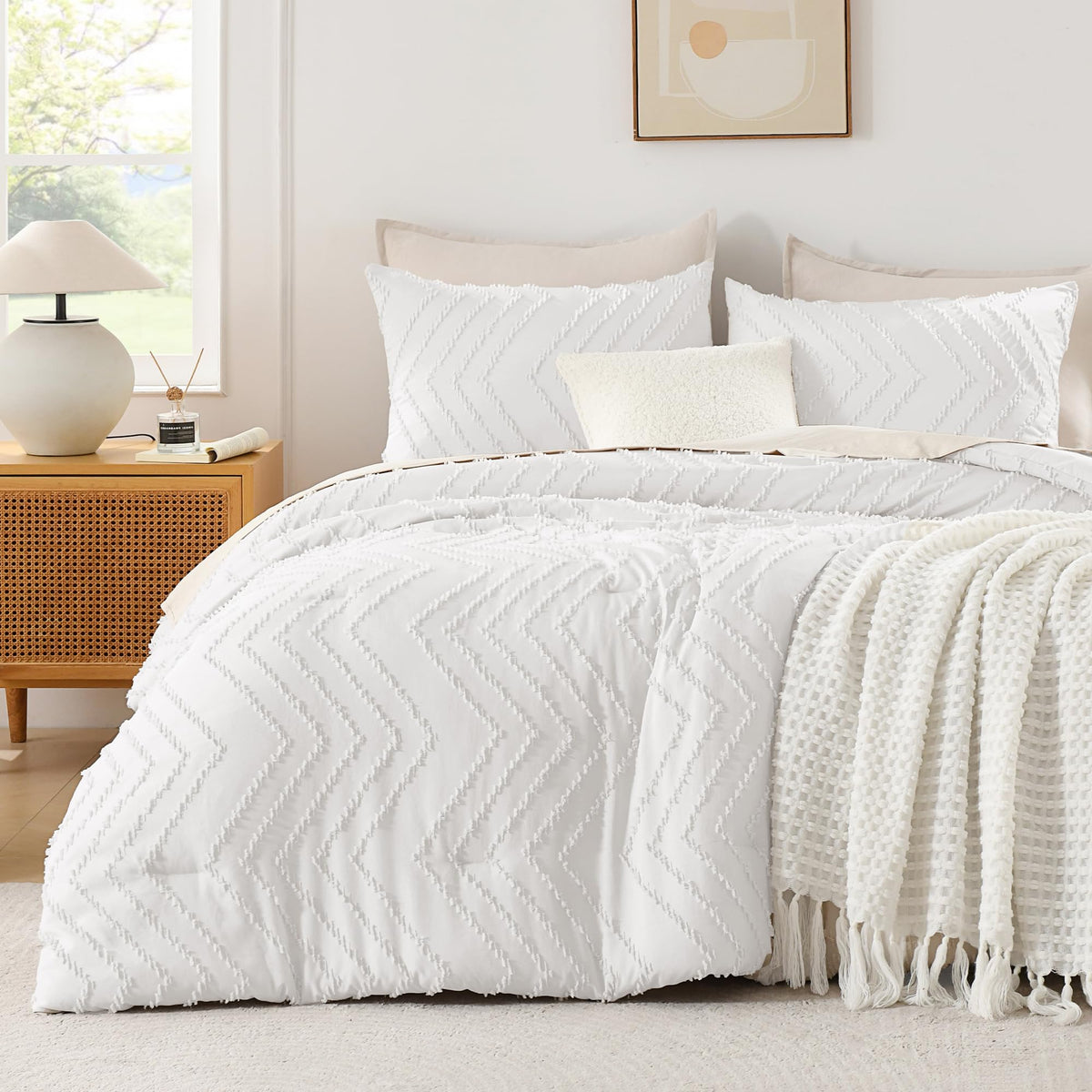 Andency Queen Comforter Set Beige, 3 Pieces Comforters Queen Size Bed Set