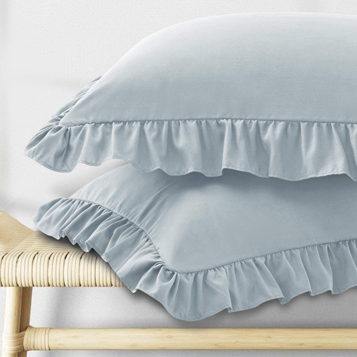 KKJIAF Ruffle Pillow Cases King Size Set of 2, White