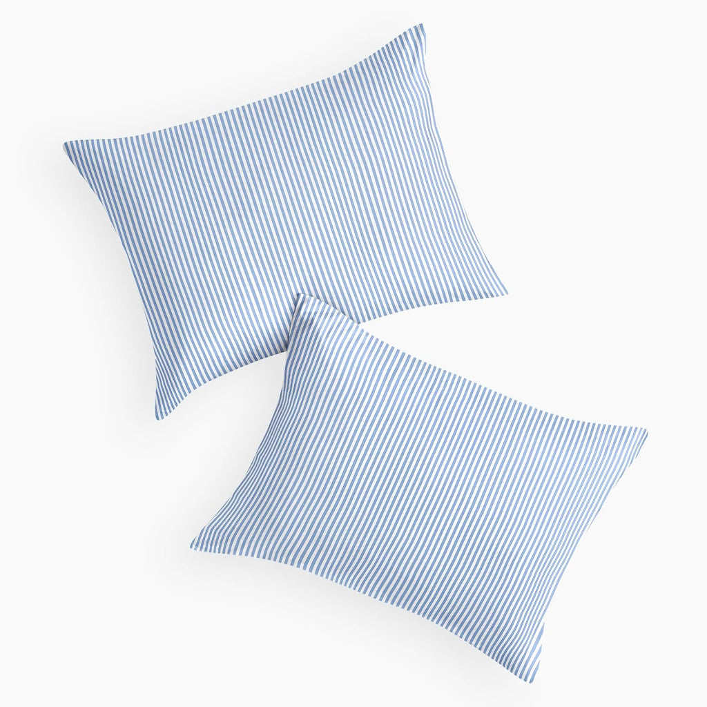 Wake In Cloud - Striped Pillow Cases, Ticking Vertical Pin Stripe Modern Farmhouse Pattern Printed, Set of 2 Soft Pillowcases Pillow Shams Covers, Blue White, Standard Size 20x26 Inches