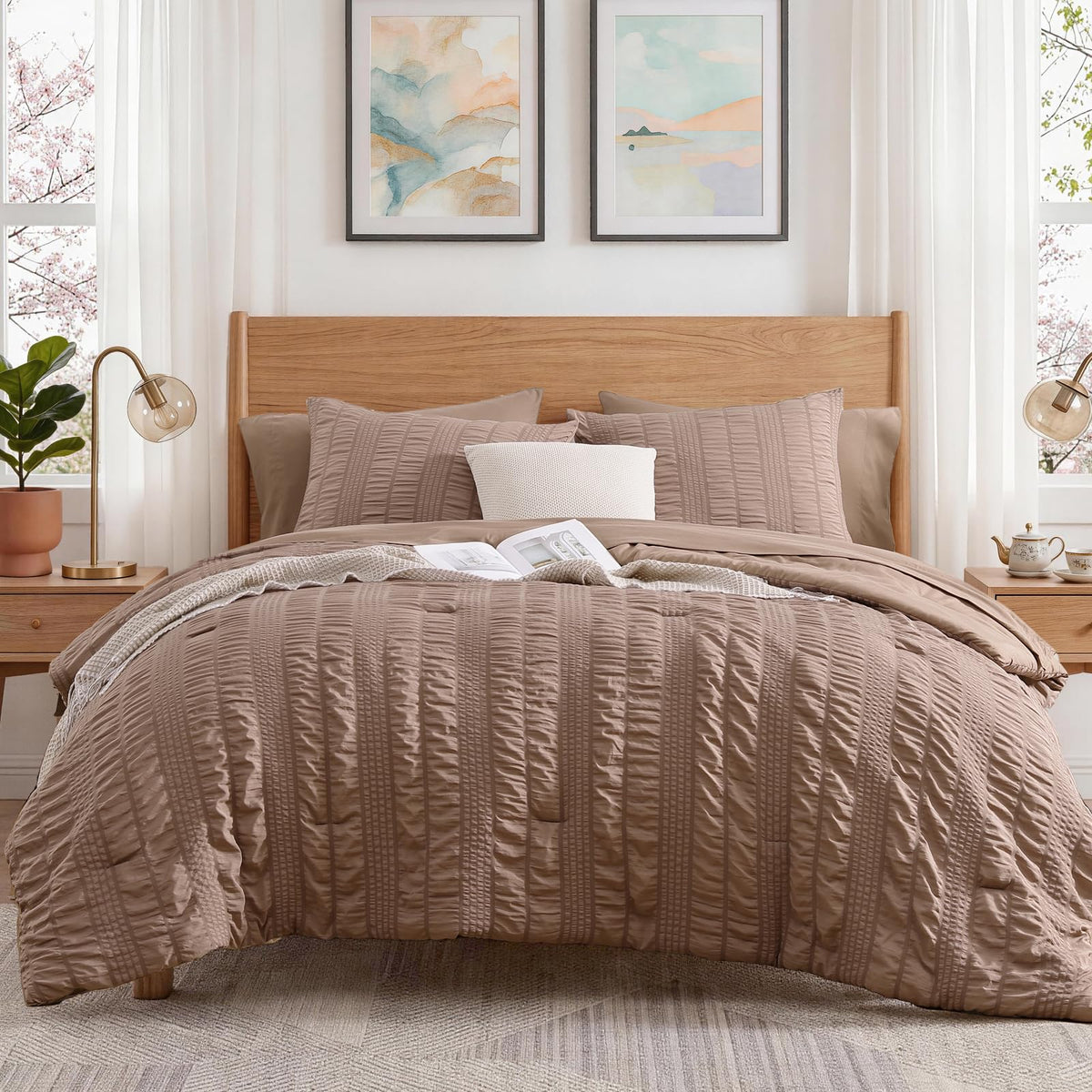 CASAAGUSTO Brown Full Gingham Comforter Set, 3 Pieces Bedding