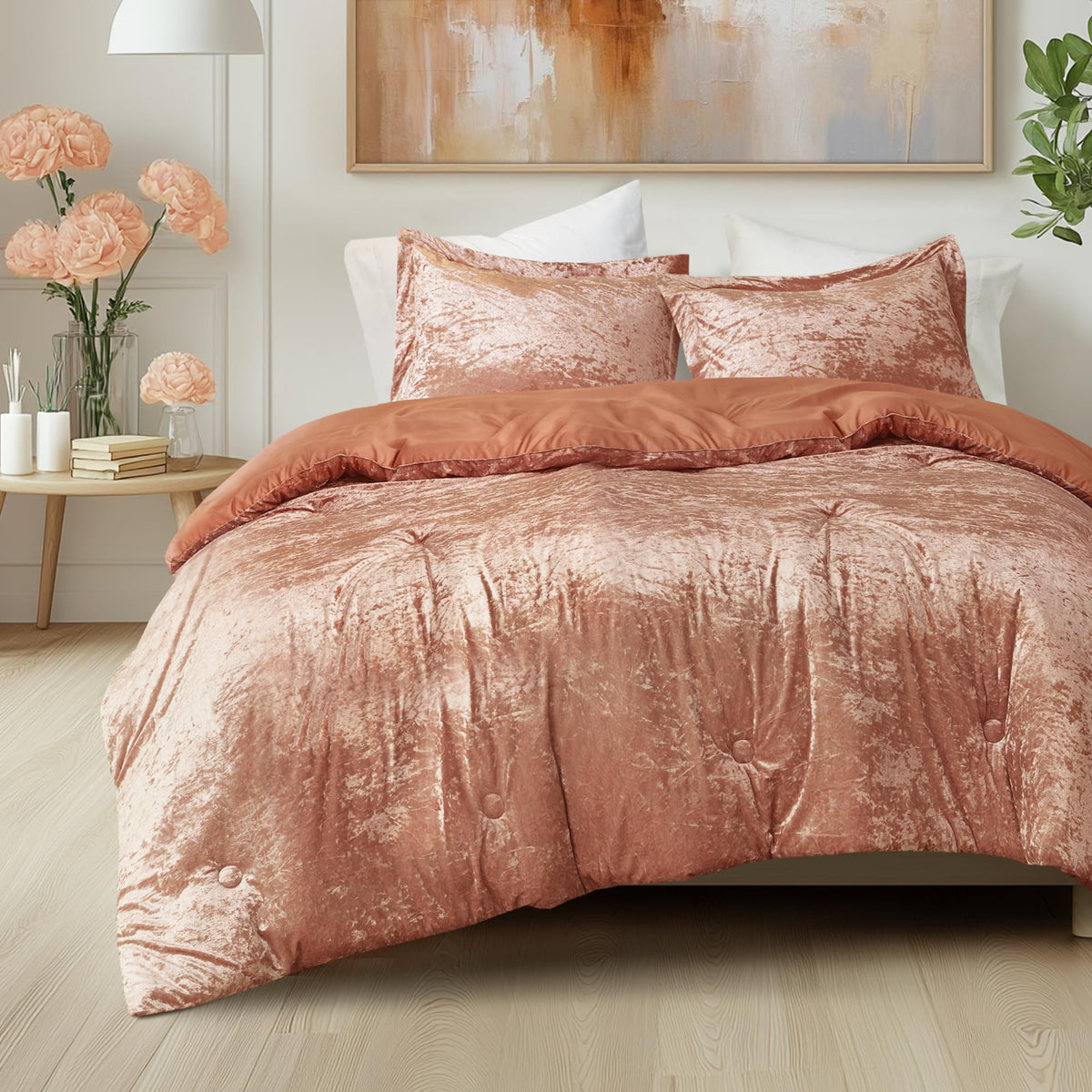 Comfort Spaces Juliette Purple Comforter Set Velvet Lush with Soft Brushed Microfiber Reverse, All Season Cozy Velvet Lavender Bedding Sets, Fluffy Comforter Bed Set, Matching Sham, Full/Queen 3 Piece