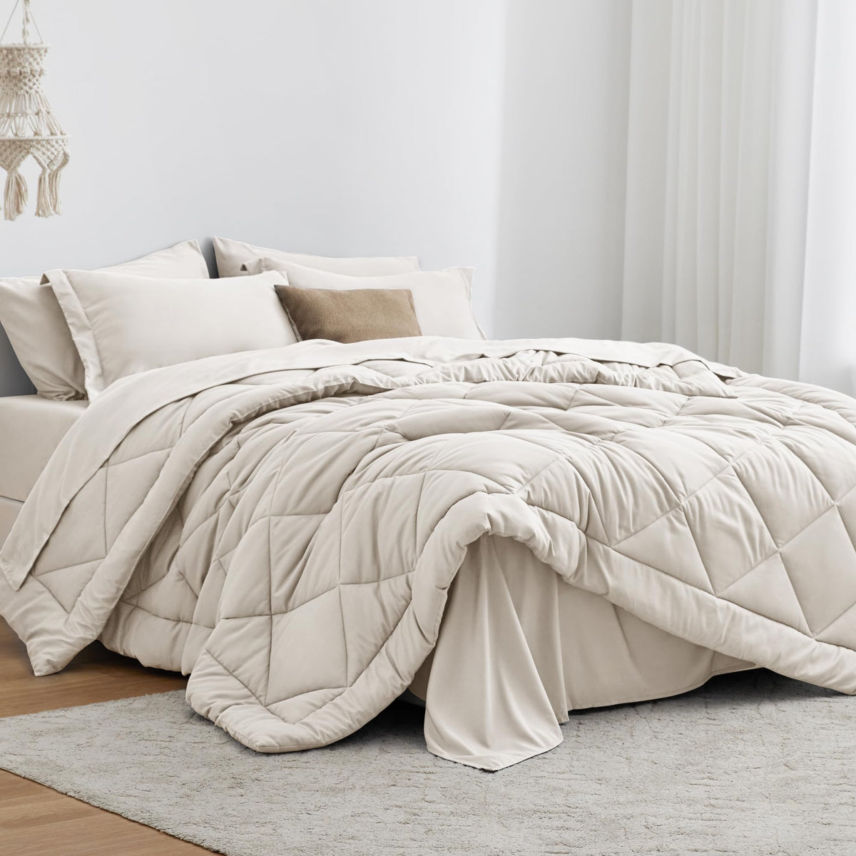 Love's cabin Full Comforter Set Black, 7 Pieces Full Bed in a Bag, All Season Bedding Sets with 1 Comforter, 1 Flat Sheet, 1 Fitted Sheet, 2 Pillowcase and 2 Pillow Sham
