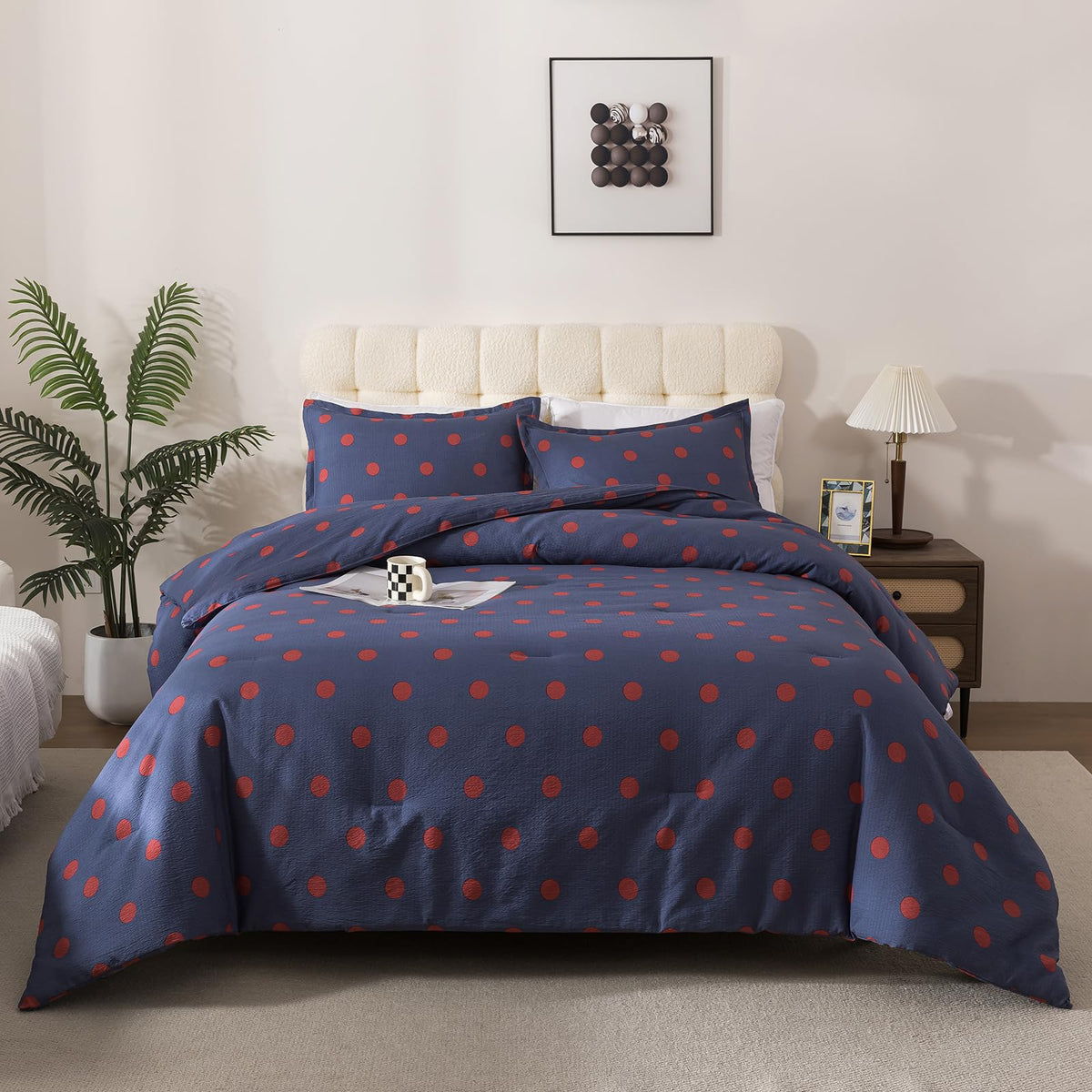 Caressma Yellow Full Comforter Set with Polka Dots 3 Pieces Bedding Set