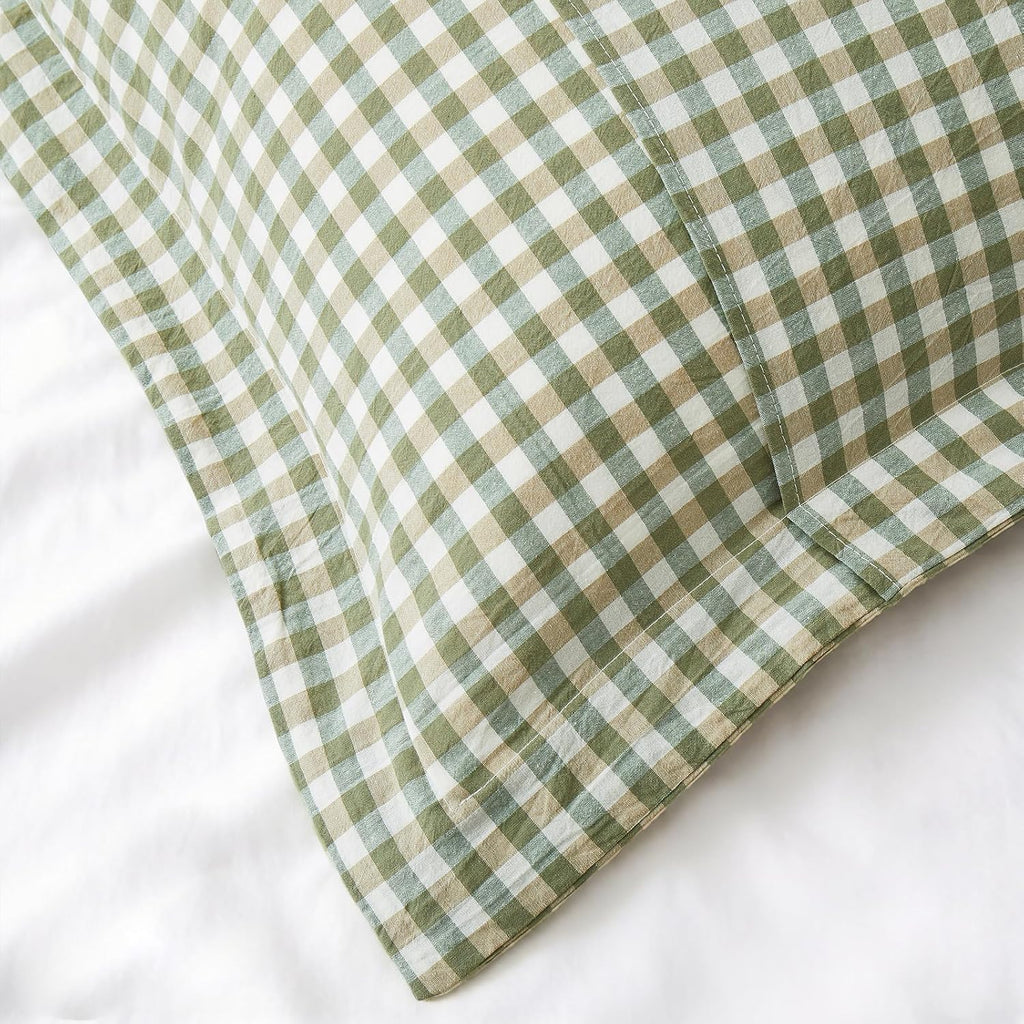 Sage Green Plaid Gingham Pillowcases, 20x26 Inches, Set of 2