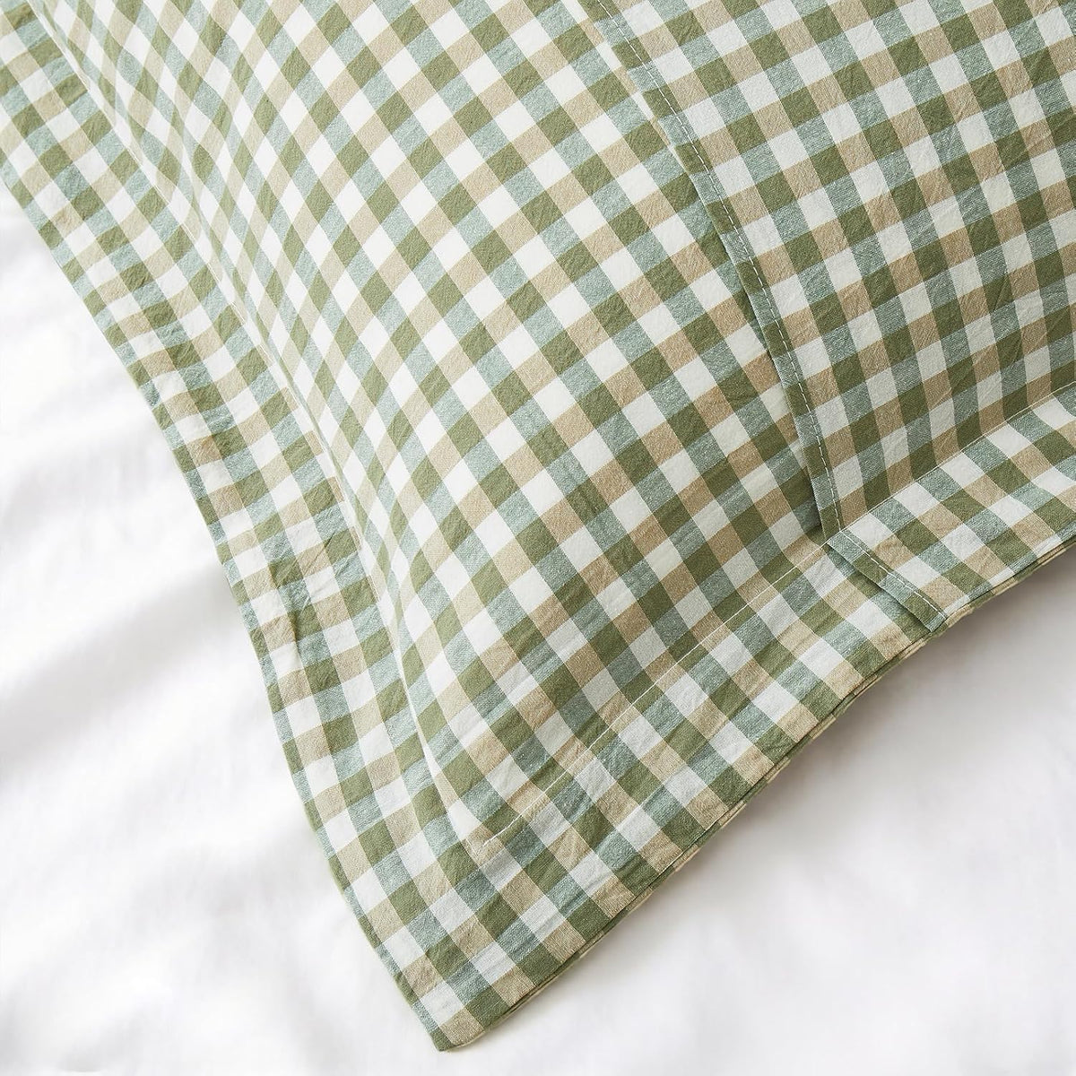 Sage Green Plaid Gingham Pillowcases, 20x26 Inches, Set of 2