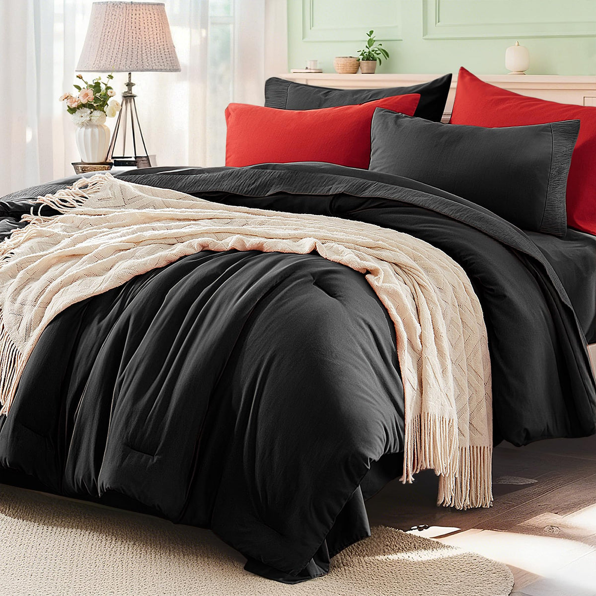 Anluoer Full Size Comforter Sets, 7 Piece Bed in a Bag Full Bedding Sets