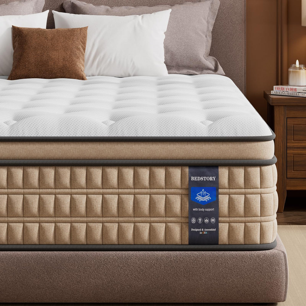 BedStory 14 inch Medium Firm Queen Mattress - Pain-Relieving Hybrid Mattress for Extra Lumbar & Hip Support - Queen Bed in a Box - 365-Night Trial - No Odor, Fiberglass-Free, CertiPUR-US Certified