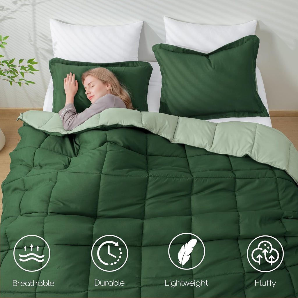 HIG 3pc Green Queen Size Bedding Comforter Set Duvet Insert Blanket