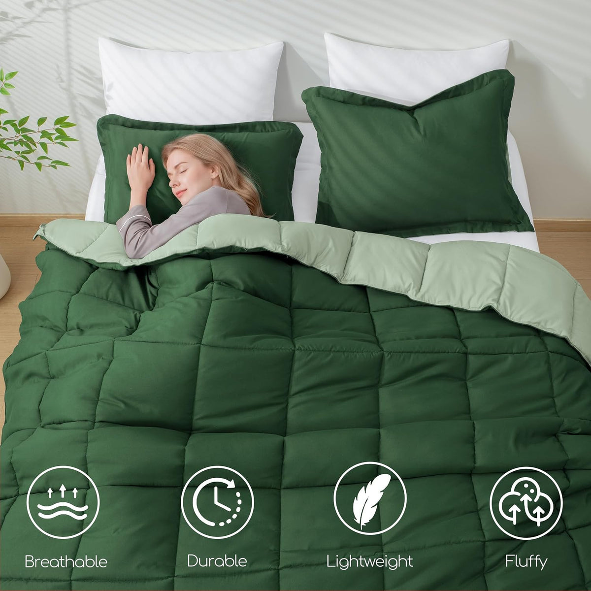 HIG 3pc Green Queen Size Bedding Comforter Set Duvet Insert Blanket
