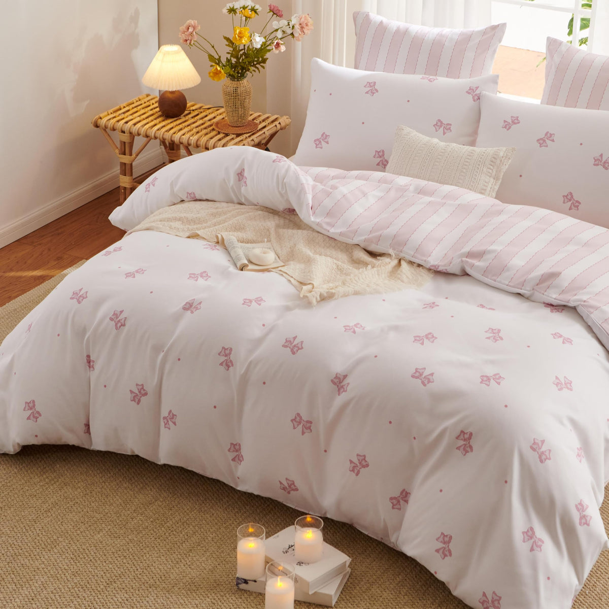 Plaid Comforter Set Full Blue Gingham Pink Bow Bedding Set