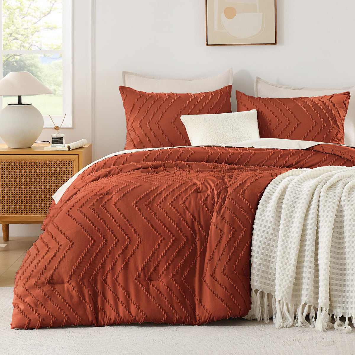 Andency Queen Comforter Set Beige, 3 Pieces Comforters Queen Size Bed Set
