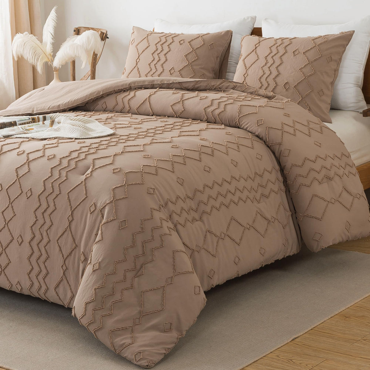 Andency King Size Comforter Set Khaki, 3 Pieces Bedding