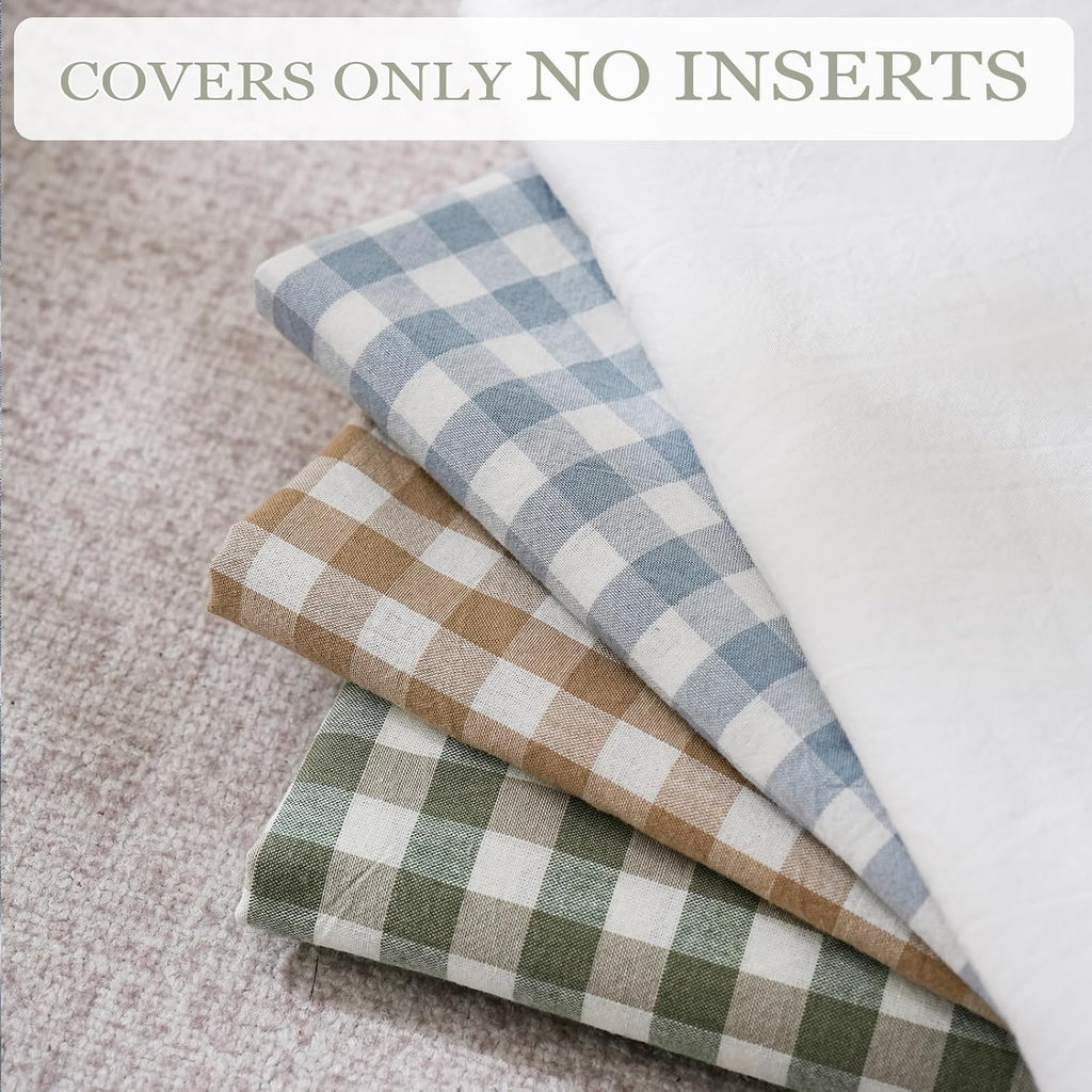 Taupe/White Plaid Ruffled Body Pillow Cover Washed Cotton 20"x54"