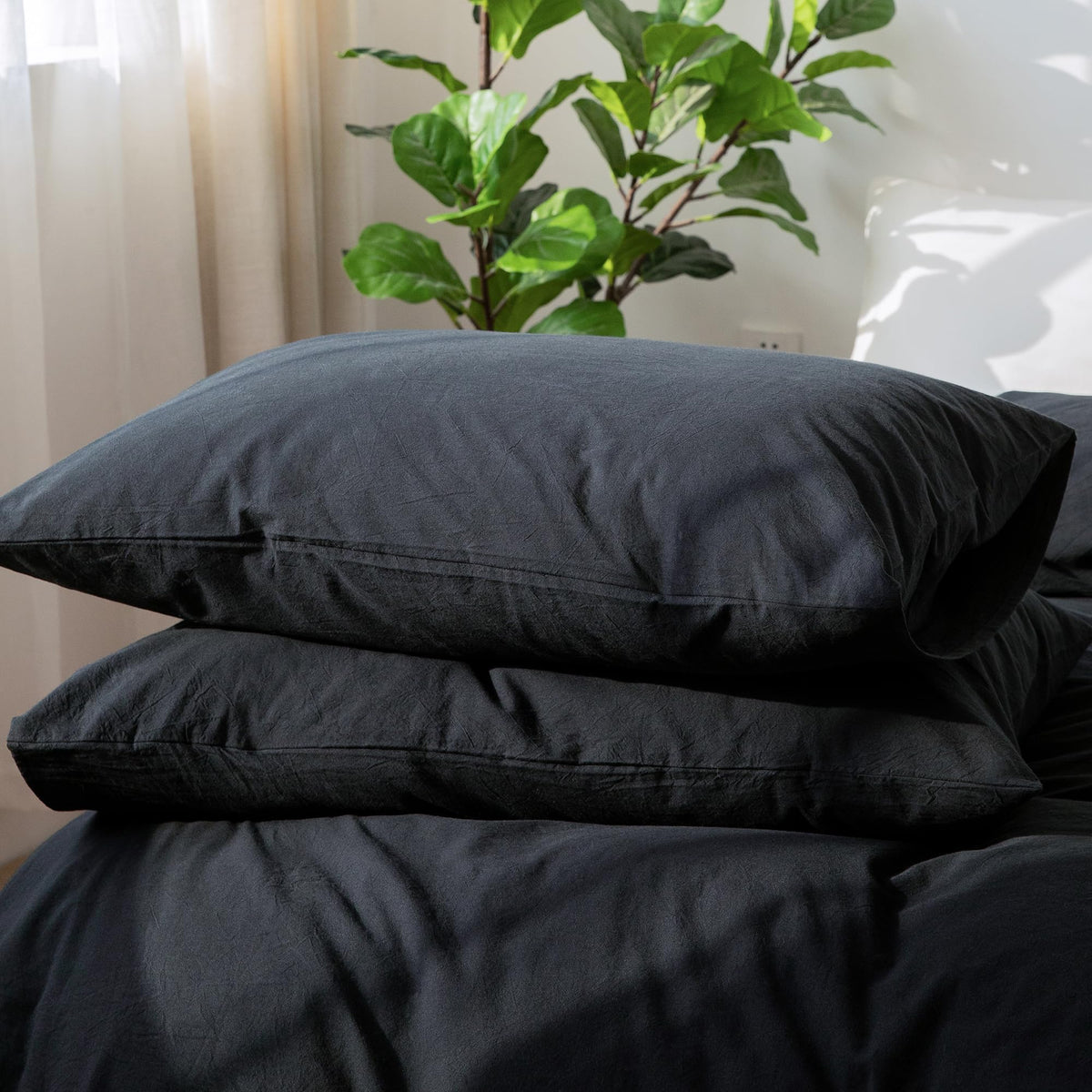 MOOMEE Pillowcase Set of 2 100% Washed Cotton Linen-Like King