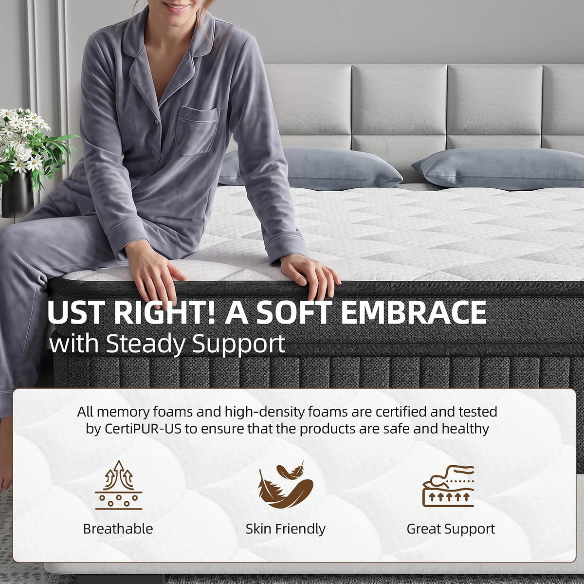 12 Inch Queen Size Mattress, Individually Wrapped Pocket Spring Mattress in a Box, Medium Firm, Breathable Skin Friendly Knit Cover with Fireproof Sponge, Pressure Relief & Motion Isolation,White