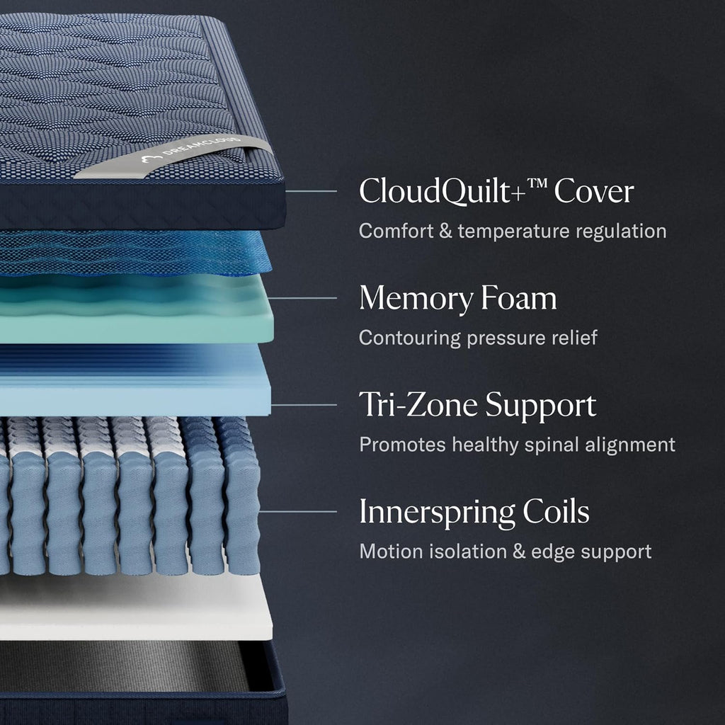 DreamCloud Luxe 14" Queen Mattress, Hybrid Memory Foam, Medium Feel