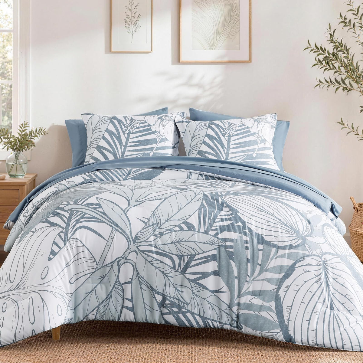 King Size Comforter Set-7 Pieces Floral Green Bed in a Bag King Bedding Set