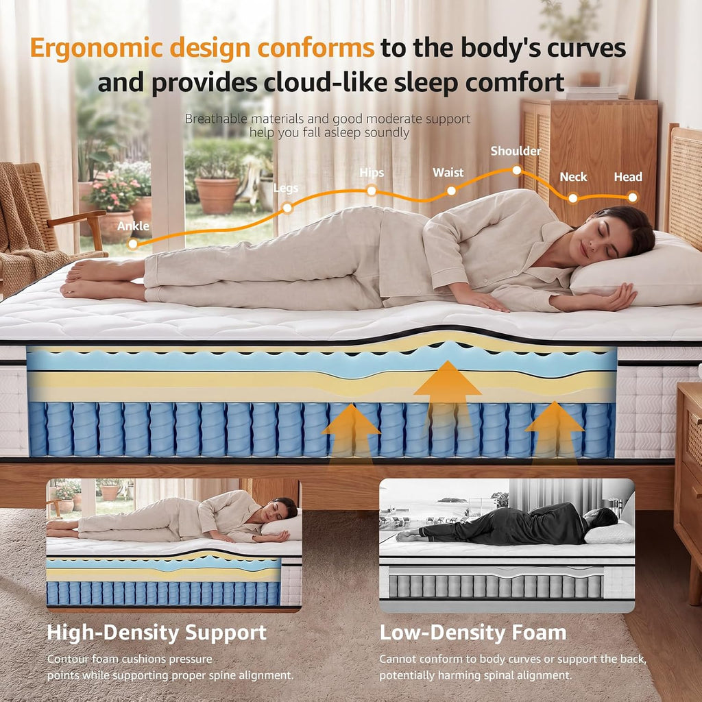 Twin 10 Inch Hybrid Mattress in a Box, Balanced Medium Feel, Memory Foam with Individually Pocketed Coils, Zoned Support & Motion Isolation, CertiPUR-US Certified