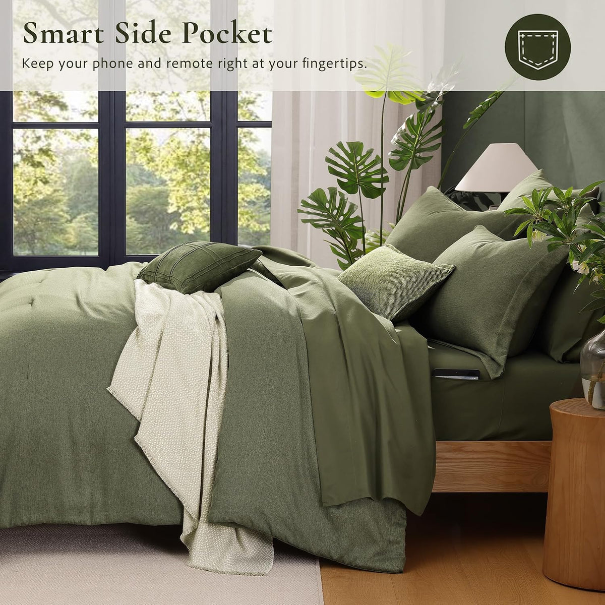 King Bedding Set - 7 Pieces Green Comforter Set King Size Soft Bed in a Bag