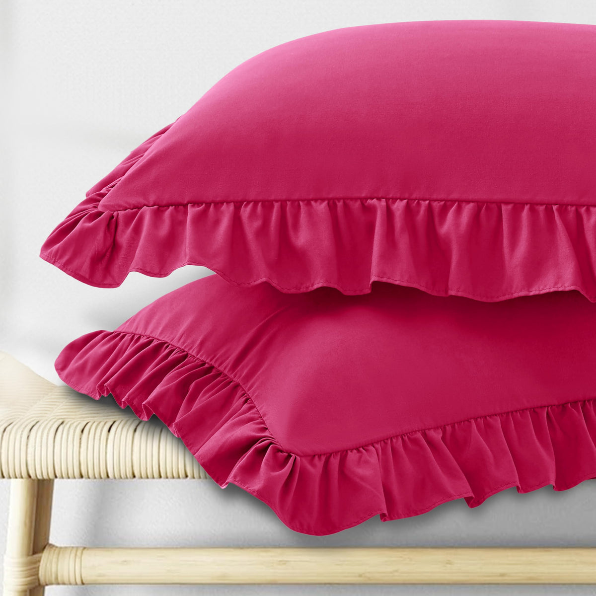 KKJIAF Ruffle Pillow Cases King Size Set of 2, White